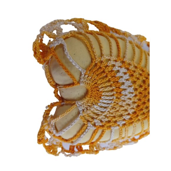 Vintage Grandma's Hand Crochet Pillow Pincushion 20.5" Handmade Varigated Orange - Picture 4 of 9